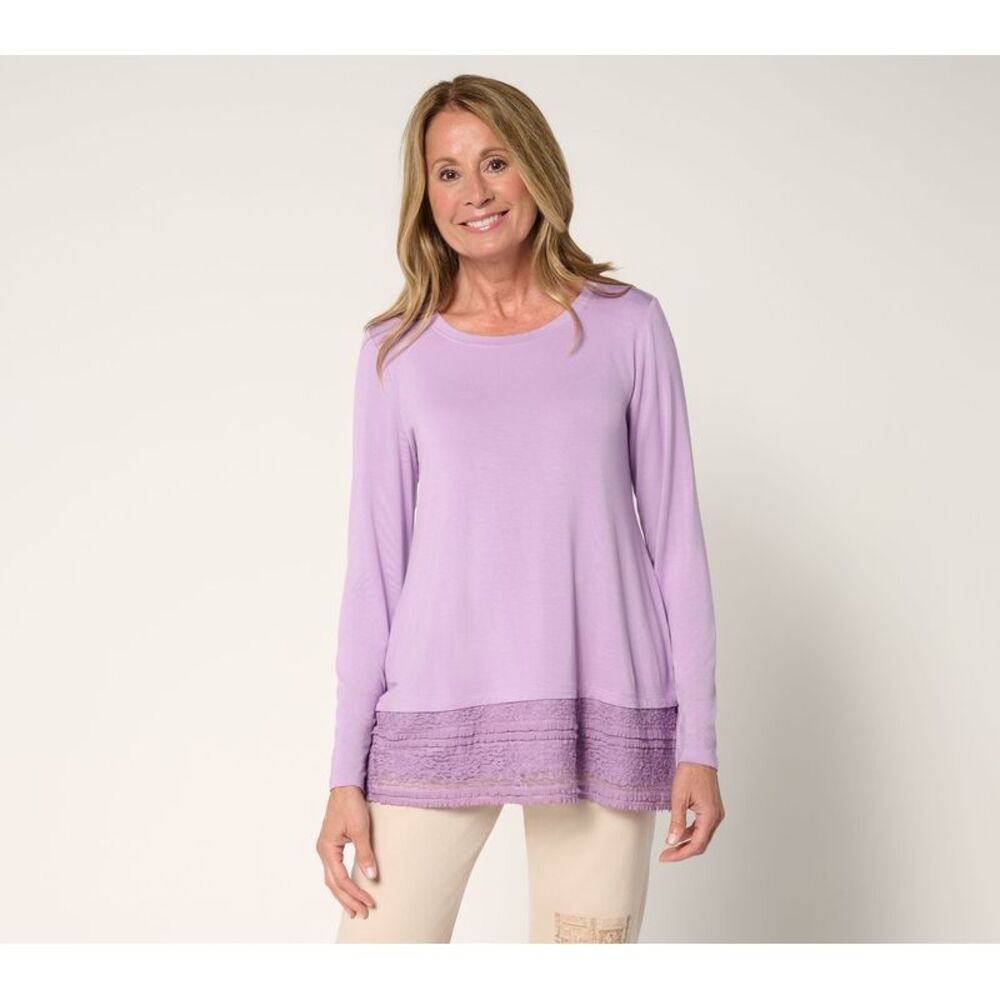 Splendid Women's Top Sz XS Long Sleeve Lace Hem Purple A708146
